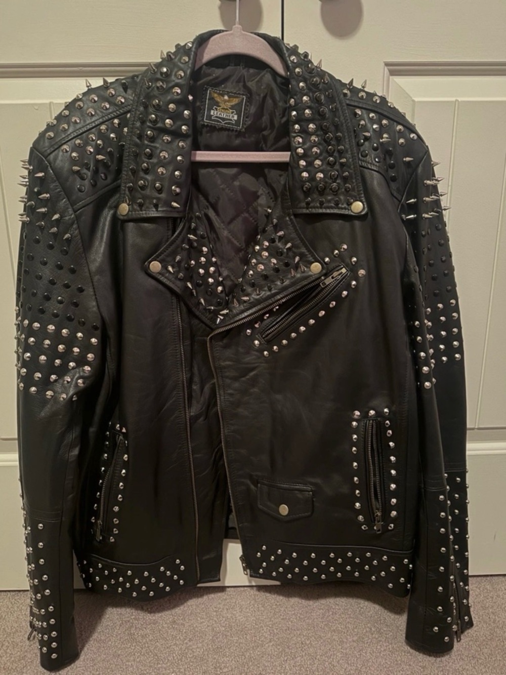 Leather Studded Biker Jacket - Black - Picture 5 of 5